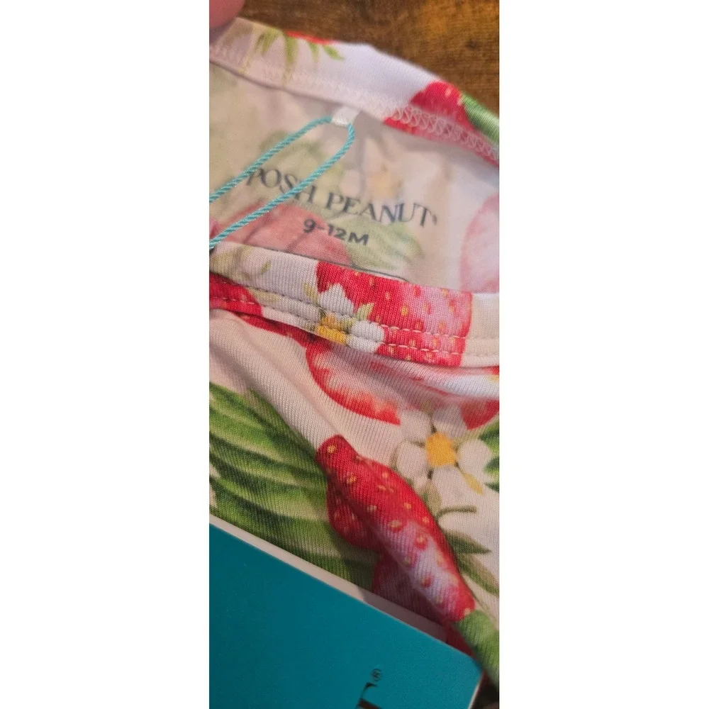 Posh Peanut Strawberry Bamboo Zippie Romper‎ Pajamas Pink White 9-12M NWT